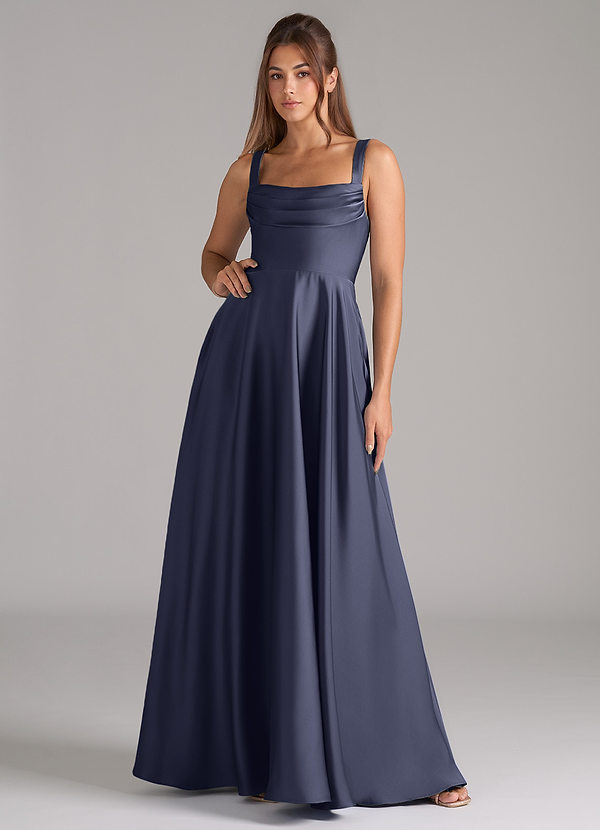 Azazie Shaude Bridesmaid Dresses Stormy A-Line Pleated Stretch Satin Dress image1