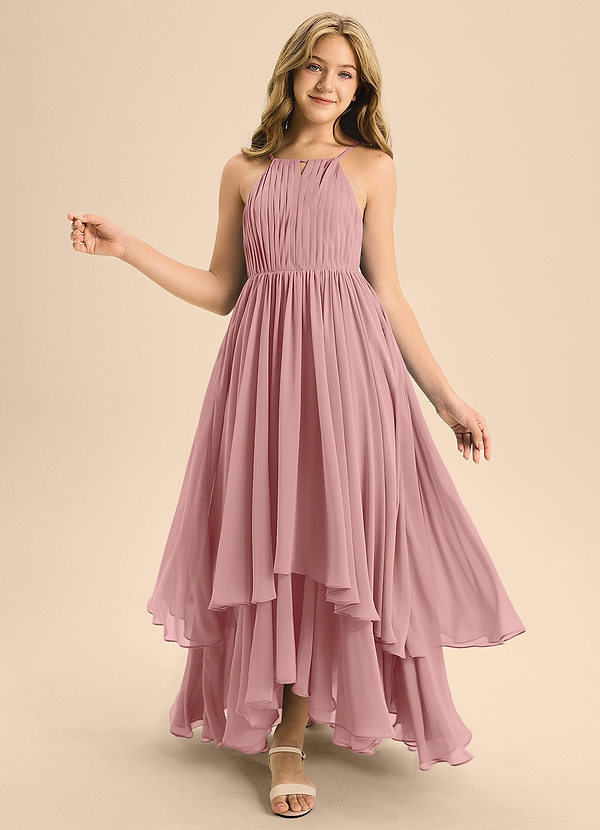 Azazie Elliora Junior Dusty Rose A-Line Pleated Chiffon Dress image1