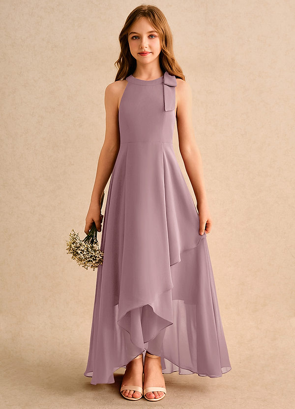 Azazie Boop Junior Formal Blumenkinder Kleider A-Linie Schleifen Chiffon Kleid Altrosa image1