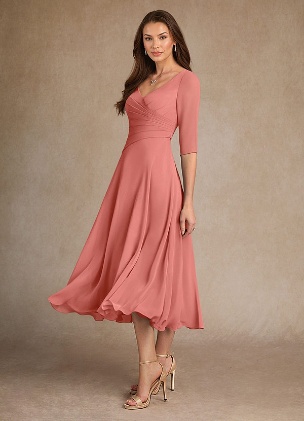 Azazie Durant Mother of the Brides Dresses Salmon Pink A-Line Pleated Chiffon Dress image1