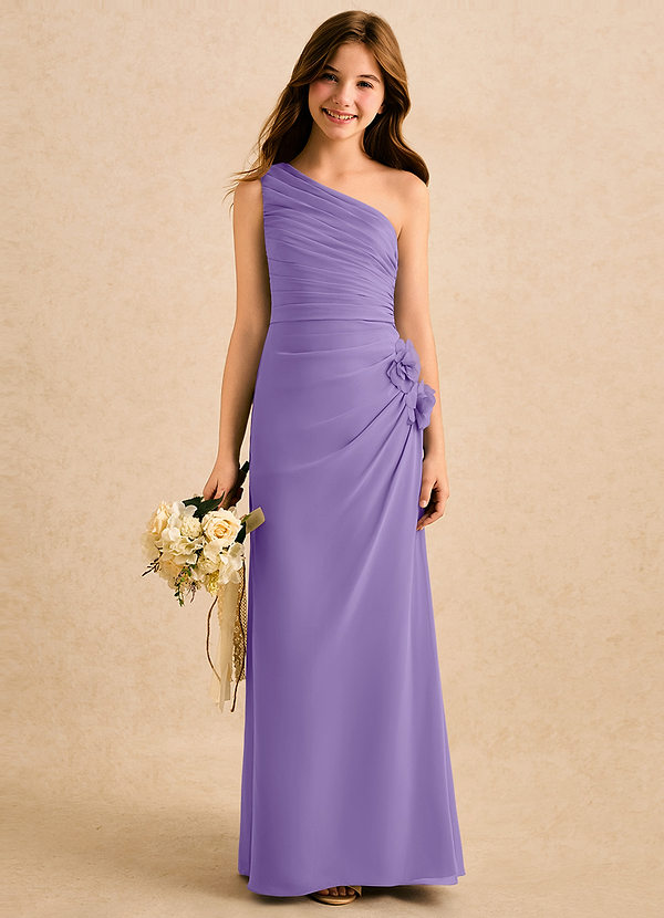 Azazie Sophie Girls Formal Sukienki dla dziewczynek sypiących kwiaty Osłona Jedno ramię Szyfon Długość podłogi Sukienka image1