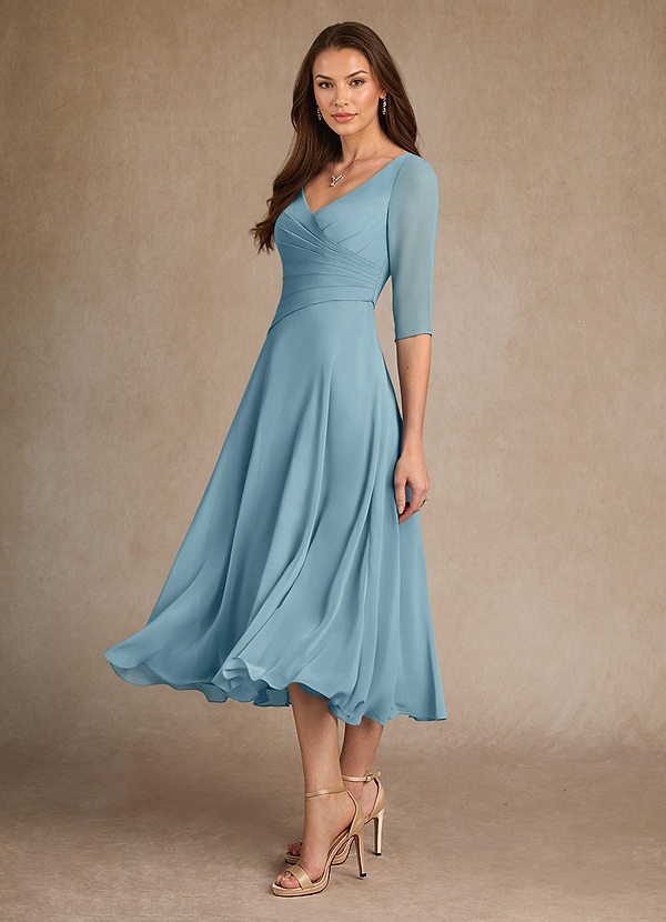 Azazie Durant Vestidos de Madre de la Novia Vestido de Azul Malhumorado de Gasa de Corte En A con Plisado image1