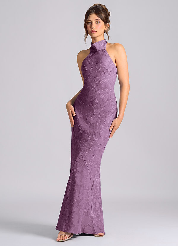 Azazie Velli Vestidos Dama de Honor Vestido de Glicinia de Devorado Floral de Corte Sirena con Cuello Alto image1