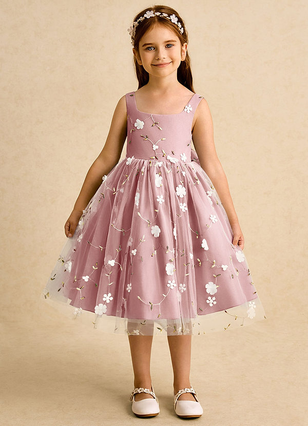 Bean Flower Girl Dresses Dusty Rose Ball-Gown Sleeveless Tulle Dress image1