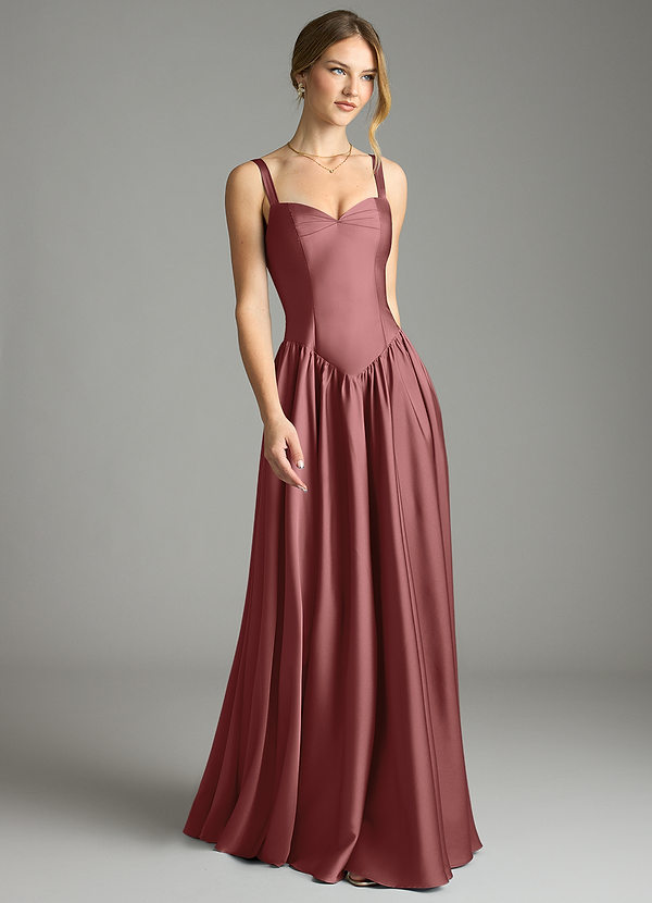 Azazie Evadina Vestidos Dama de Honor Vestido de Amatista de Satén Elástico de Corte en A con Corsé image1