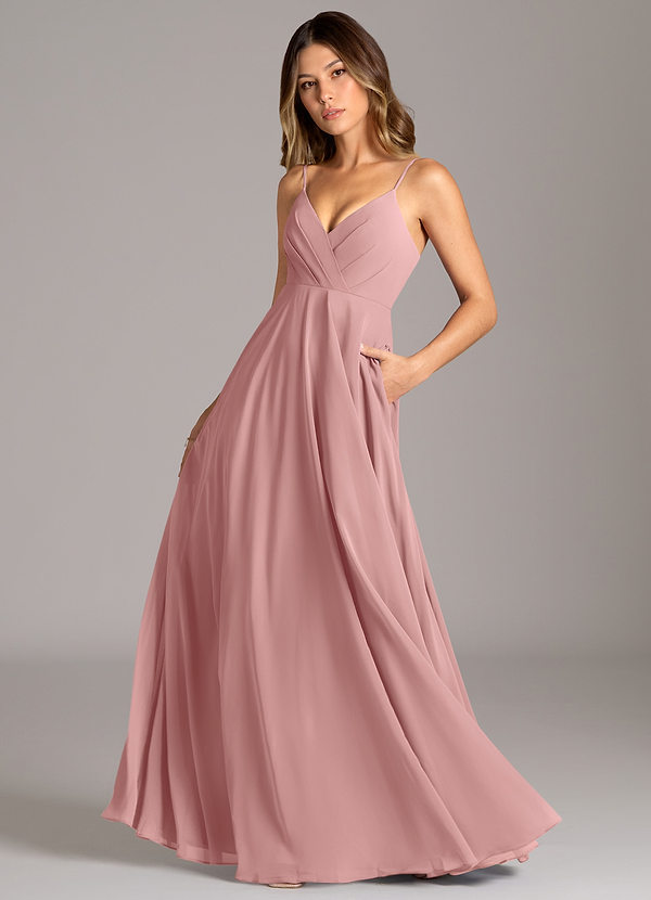 Azazie Amani Bridesmaid Dresses Dusty Rose A-Line Pleated Chiffon Dress image1
