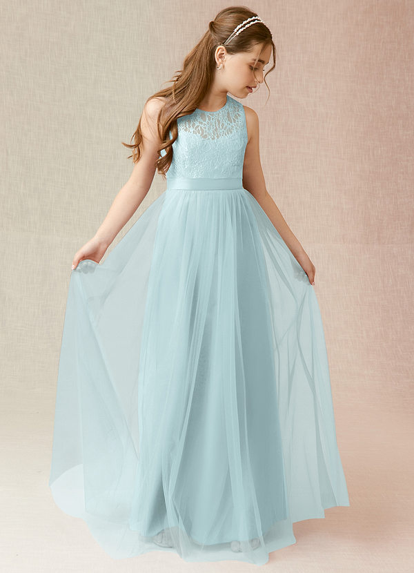 Azazie Georgette Junior Abito A-Line in Tulle Pizzo Nebbia image1