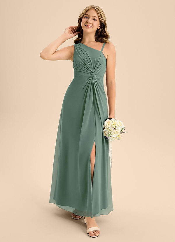Azazie Brooke Junior Eucalyptus A-Line Side Slit Chiffon Dress image1