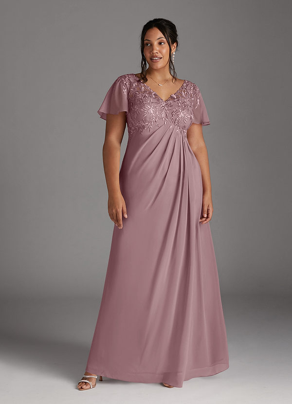 Azazie Holga Mother of the Brides Dresses Dusty Rose A-Line V-Neck Lace Chiffon Dress image1