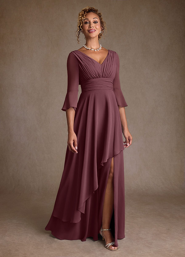 Azazie Eire Mother of the Brides Dresses Sangria A-Line Pleated Chiffon Dress image1