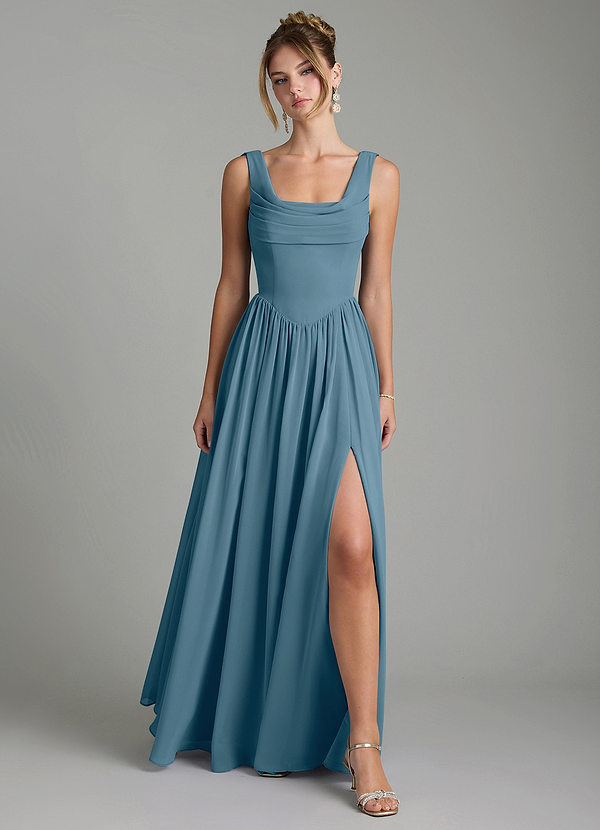 Novi Vestidos de dama de honor Vestido Bermudas de Gasa de Línea A con Plisado image1