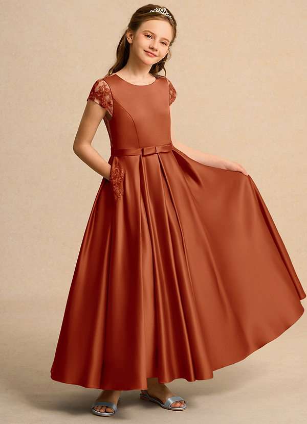 Azazie Bunny Junior Formal Bloemenmeisjes Jurken Baljurk Jurk van Kant Paprika image1