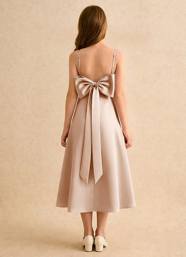 Azazie Jaella Girls Formal Klänningar för brudeflicka Klä A-Line i Matt satäng Plisserad image1