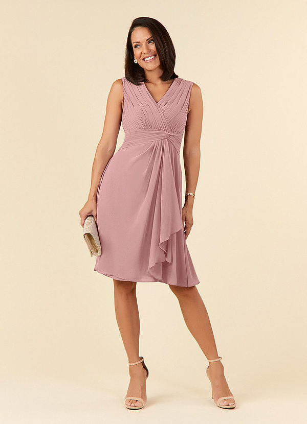 Azazie Theron Mother of the Brides Dresses Dusty Rose A-Line V-Neck Pleated Chiffon Dress image1