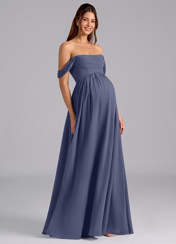 Azazie Saige Maternity Bridesmaid Dresses A-Line Pleated Chiffon Floor-Length Dress image1