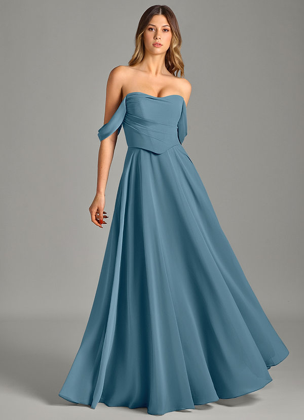 Azazie Chelsey Bridesmaid Dresses Bermuda A-Line Off the Shoulder Chiffon Convertible Dress image1