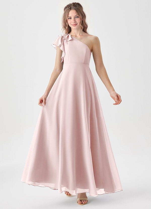 Azazie Arabella Junior Robe Trapèze en Mousseline de soie Rayé Rose Pâle image1