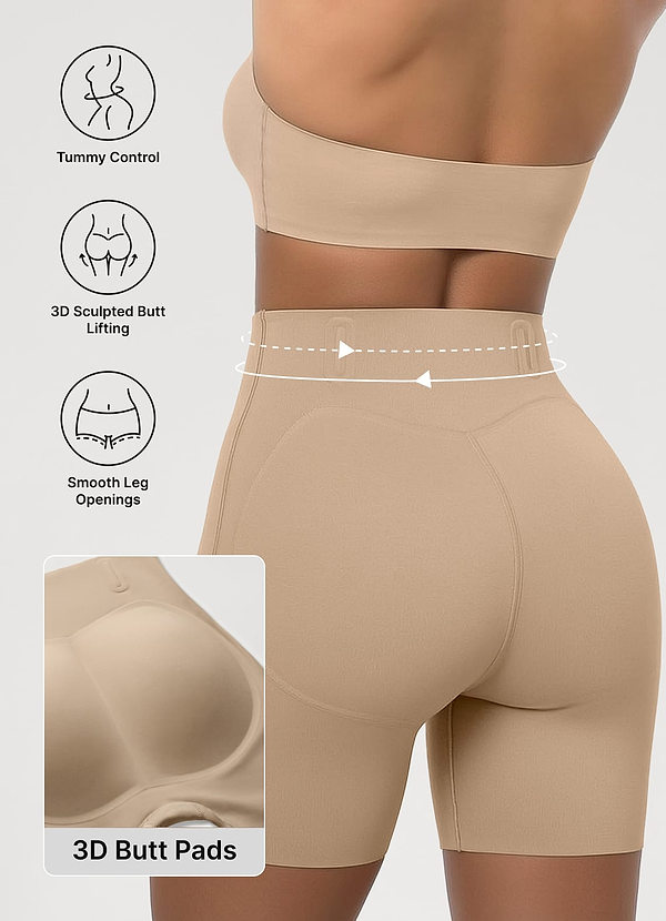 front Szorty modelujące bezszwowe szorty z wkładką 3D Butt-Padding (modelujące brzuch i podnoszące pośladki)