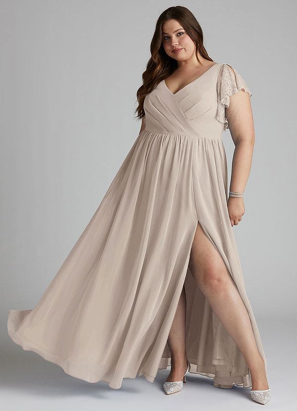 Azazie Zella Robes Demoiselle d'honneur Robe Trapèze en Mousseline de soie Dentelle Givre image1