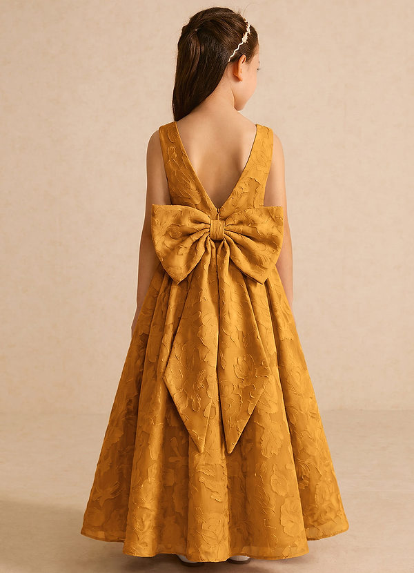 Azazie Pipssy Robes de cortège enfant Robe Trapèze en Blumen-Burnout Plissé Caramel écossais image1