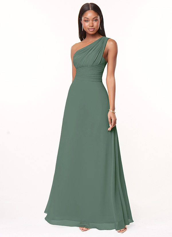 Azazie Ashley Bridesmaid Dresses Eucalyptus A-Line Ruched Chiffon Dress image1