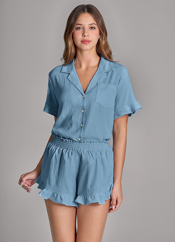 front Bijpassende kleur geplooide wolkenzachte pyjamaset