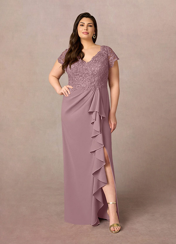 Azazie Carmen Brautmutterkleider Etui Spitze Kleid Altrosa image1