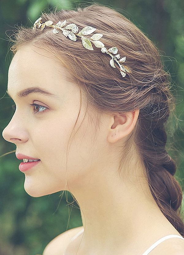 back Crystal Bridal Flower And Leaves Crown Headband