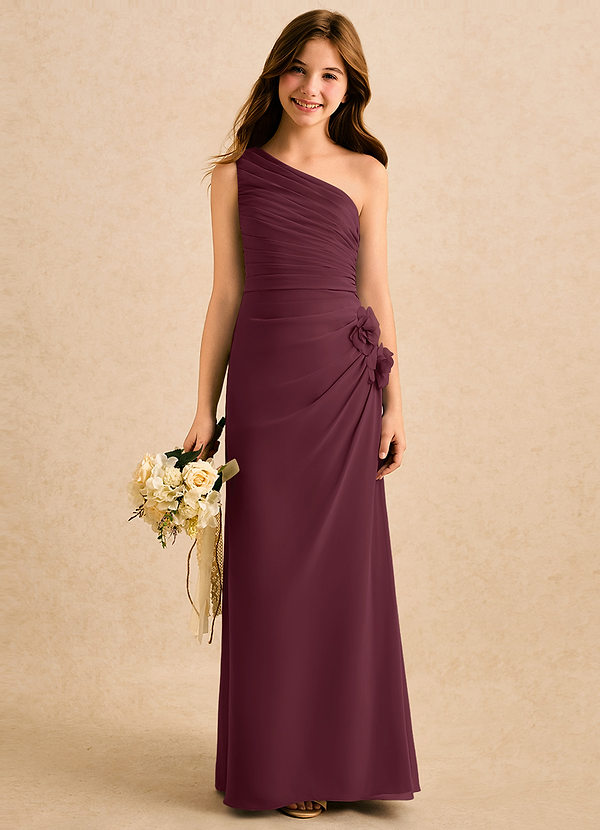 Azazie Sophie Girls Formal Sukienki dla dziewczynek sypiących kwiaty Osłona Jedno ramię Szyfon Długość podłogi Sukienka image1