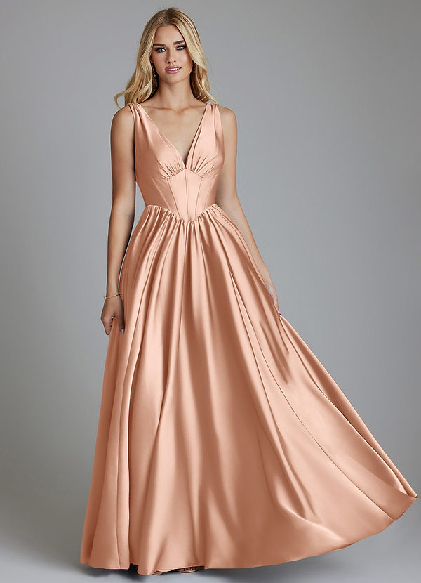 Azazie Delmie Brudtärneklänningar Klä av A-Linje i Stretch Satin Korsett Roséguld image1