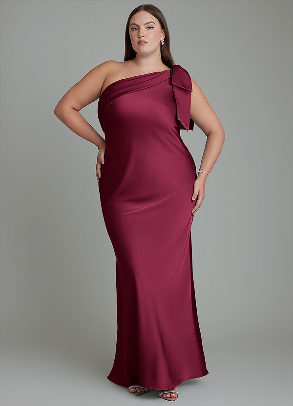 Azazie Yuanna Brudtärneklänningar Klänning av Sjöjungfru i Stretch Satin One-shoulder Bourgogne image1