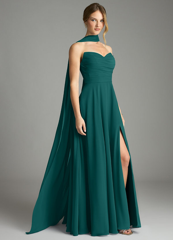 Azazie Ayla Abiti da Damigella Abito A-Line in Chiffon Scollo a Cuore Verde Pavone image1