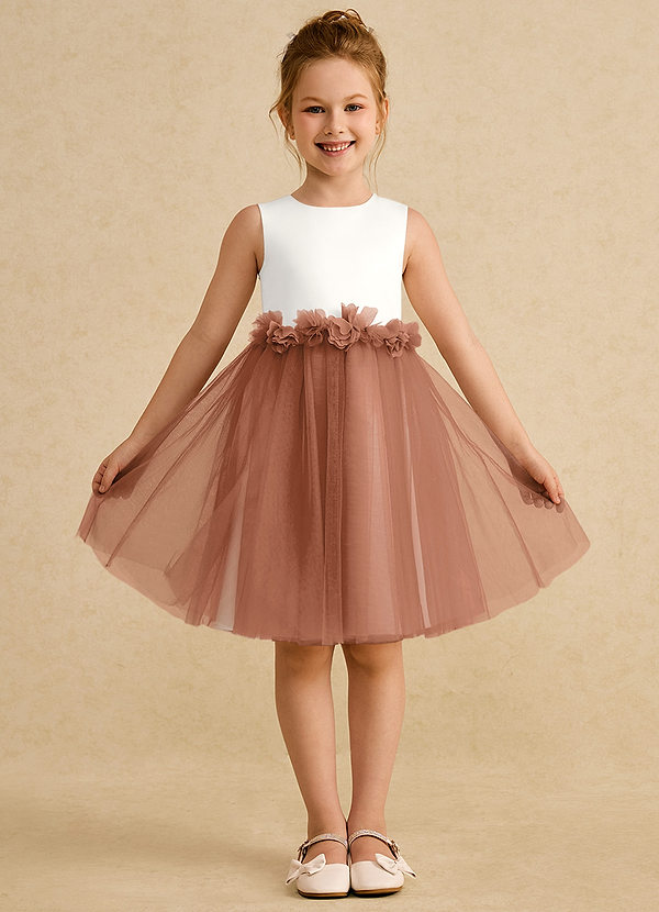 Azazie Louisa Flower Girl Dresses Ivory Bronzer A-Line Sleeveless Tulle Dress image1