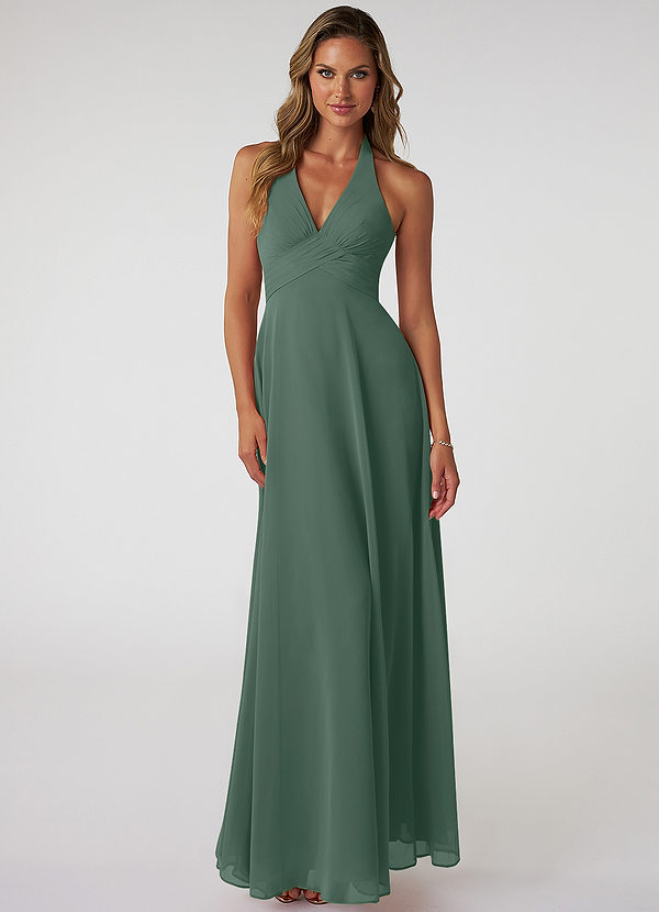 Azazie Tessie Bridesmaid Dresses Sea Moss A-Line V-Neck Pleated Chiffon Dress image1