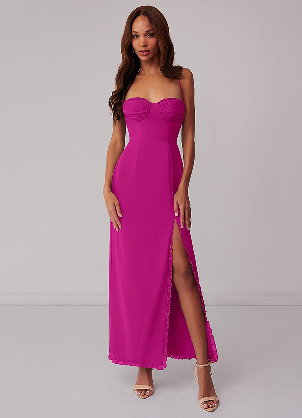 Barbie ♥ Azazie Vestidos Dama de Honor Vestido de Fucsia de Gasa de Corte Recto con Corsé image1