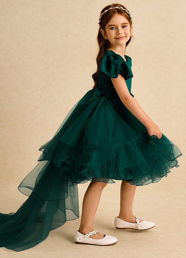 Azazie Cocoa Vestidos de Niña de Flores Vestido de Pino de Tul de Princesa con Plisado image1