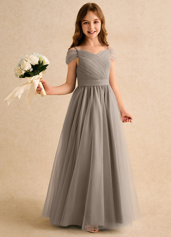 Azazie Yuna Girls Formal Vestidos de Niña de Flores Vestido de Gris Pardo de Tul de Corte en A con Vestidos sin tirantes image1