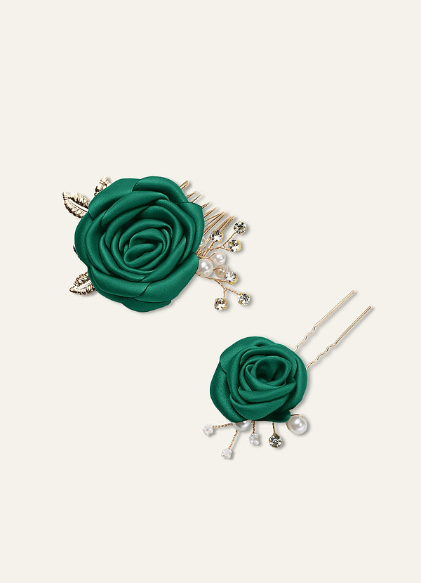 front Matching Color Matte Satin Rose Hairpin Set