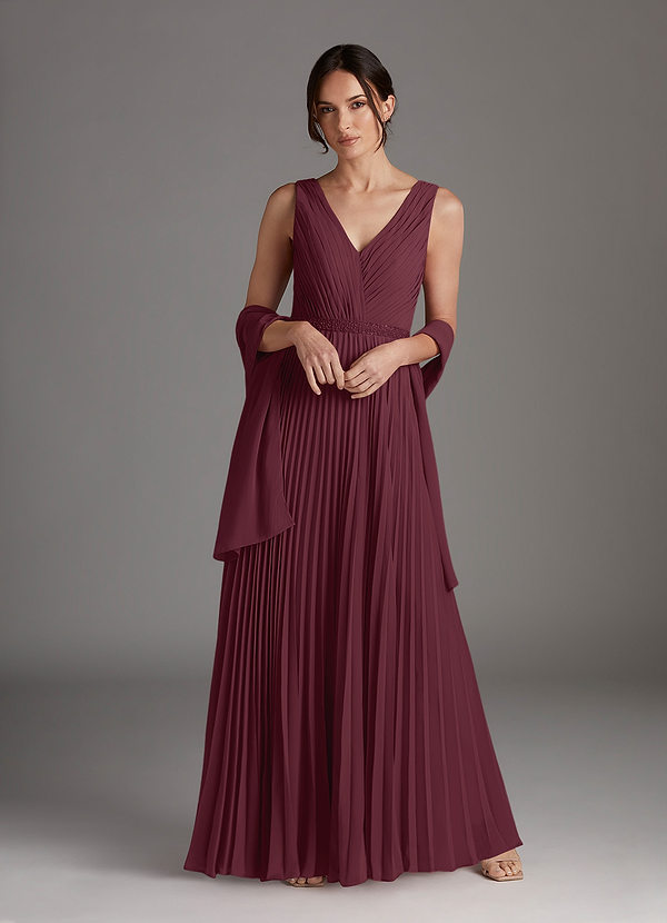 Azazie Kris Vestidos de Madre de la Novia Vestido de Cabernet de Gasa de Corte En A con Lentejuela image1
