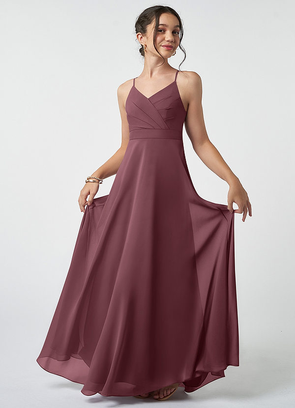 Azazie Avelina Junior Sangria A-Line Pleated Chiffon Dress image1