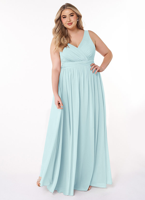 Azazie Kora Brautjungfernkleider A-Linie Plissee Chiffon Kleid Seegrün image1