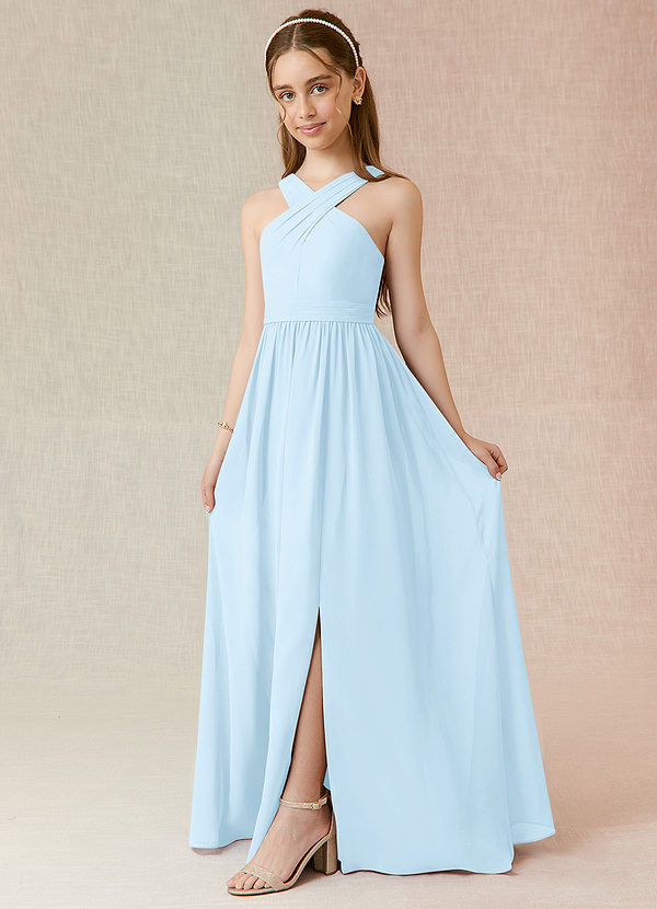 Azazie Jiya Junior Sky Blue A-Line Pleated Chiffon Dress image1