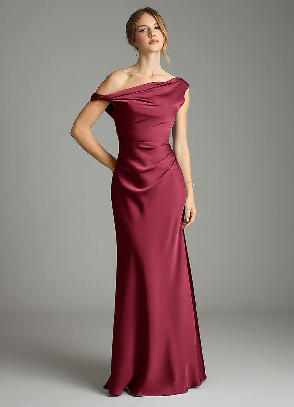Emerson Bridesmaid Dresses Burgundy Mermaid Off the Shoulder Stretch Satin Dress image1