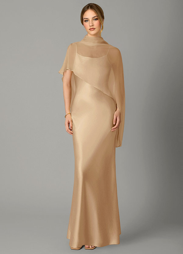 Jaleesa Bridesmaid Dresses Champagne Sheath High Neck Stretch Satin Dress image1