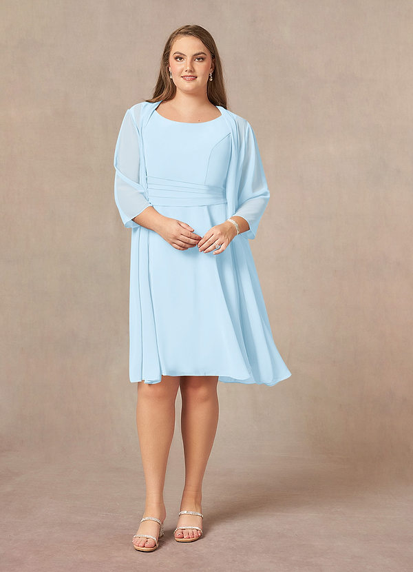 Azazie Shirley Robe Mère de la Mariée & du Marié Robe Trapèze en Mousseline de soie Plissé Scoop Bleu Ciel image1