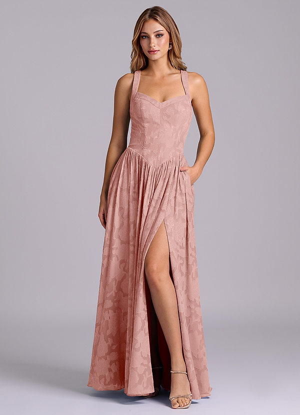 Azazie Francis Bridesmaid Dresses Rosette A-Line Corset Floral Burnout Dress image1