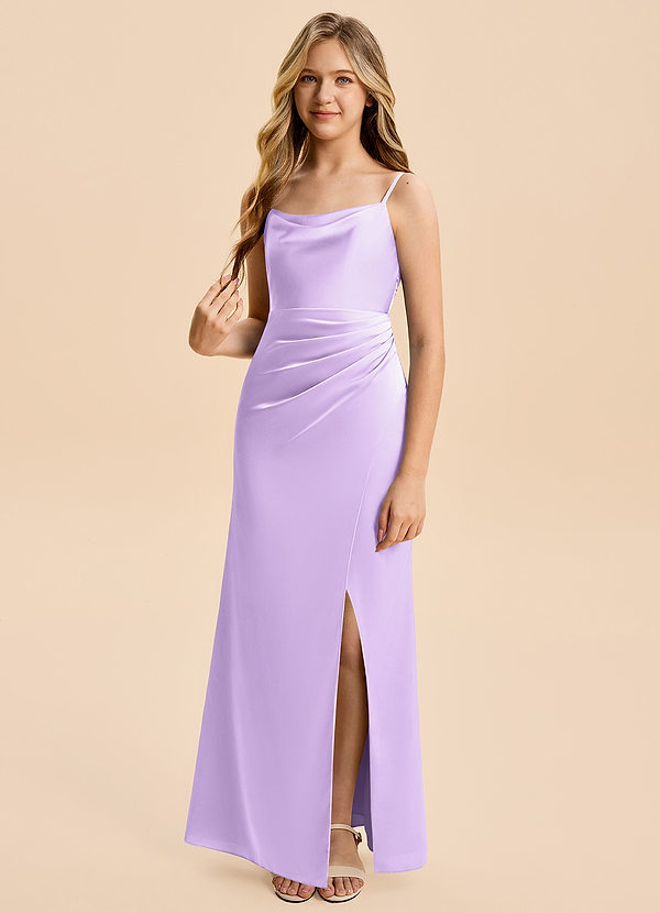 Azazie Christen Junior Lilac A-Line Pleated Stretch Satin Dress image1