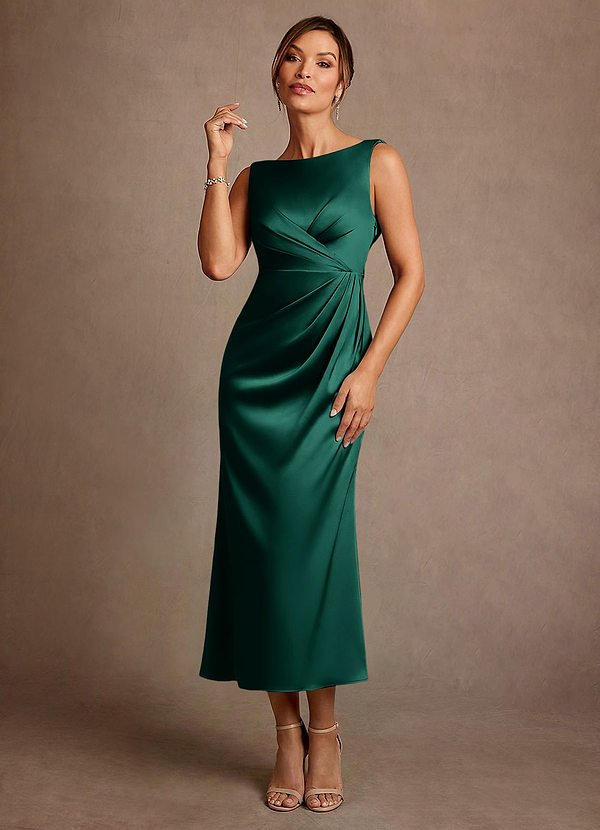 Azazie Mazhe Moeder van de Bruid Jurken A-Lijn Jurk van Stretch Satijn Geplooid Smaragd image1