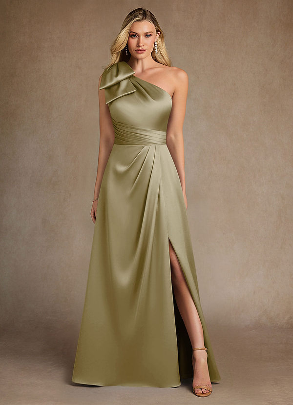 Azazie Easton Mother of the Brides Dresses Moss Green A-Line One Shoulder Stretch Satin Dress image1