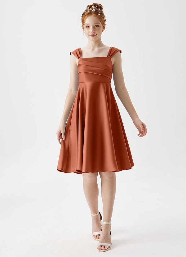 Azazie Amira Junior Cedar Rose A-Line Pleated Stretch Satin Dress image1
